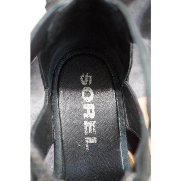 SOREL Women's Joanie Sandal Size 9 Black Leather Strappy Lace Up Wedge Heel Shoe - Picture 7 of 10